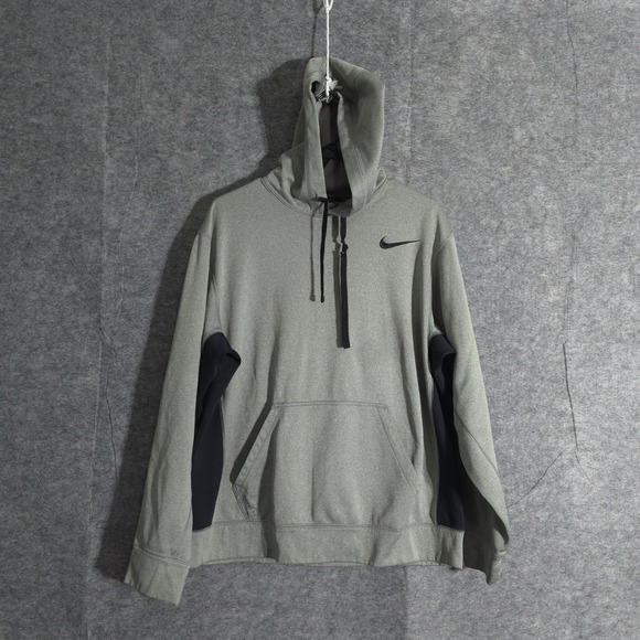 Nike Therma-FIT Hoodie Mens Gray Black Pullover Sweatshirt Athletic Performances - Picture 1 of 13